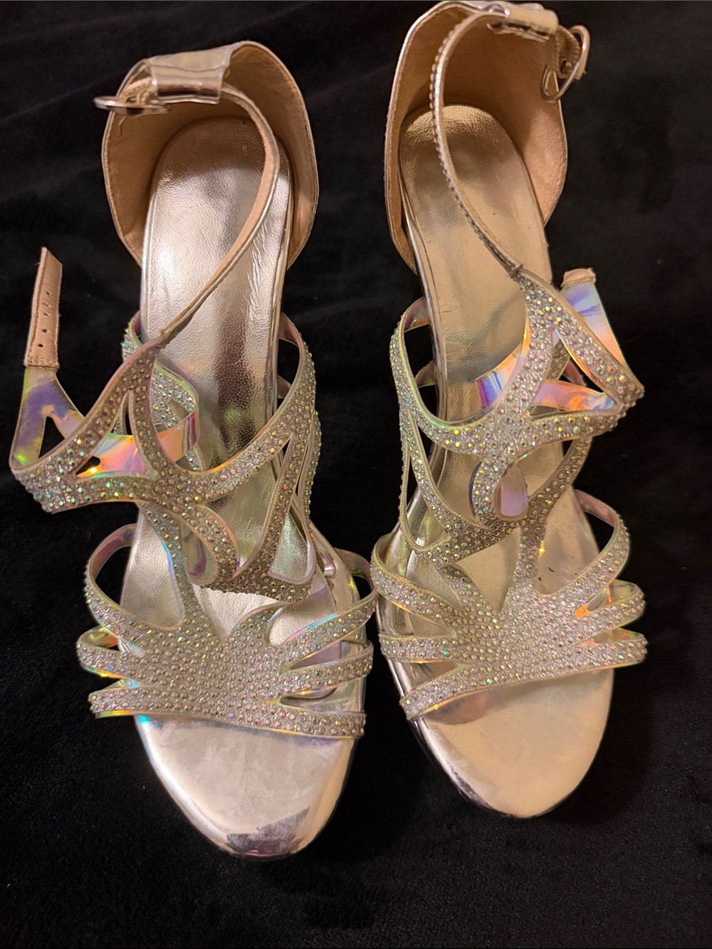 Women's Iridescent Rhinestone Strappy Heels